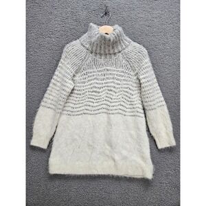 Anthropologie Sleeping on Snow Sweater L Cream Gray Eyelash Fuzzy Turtleneck